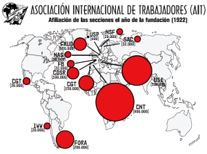 A map showing the IWA membership in 20's.